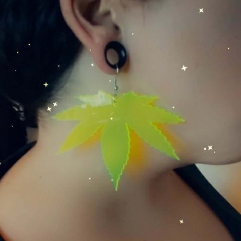 Huge Neon Yellow Acrylic Mary Jane Leaf Earrings